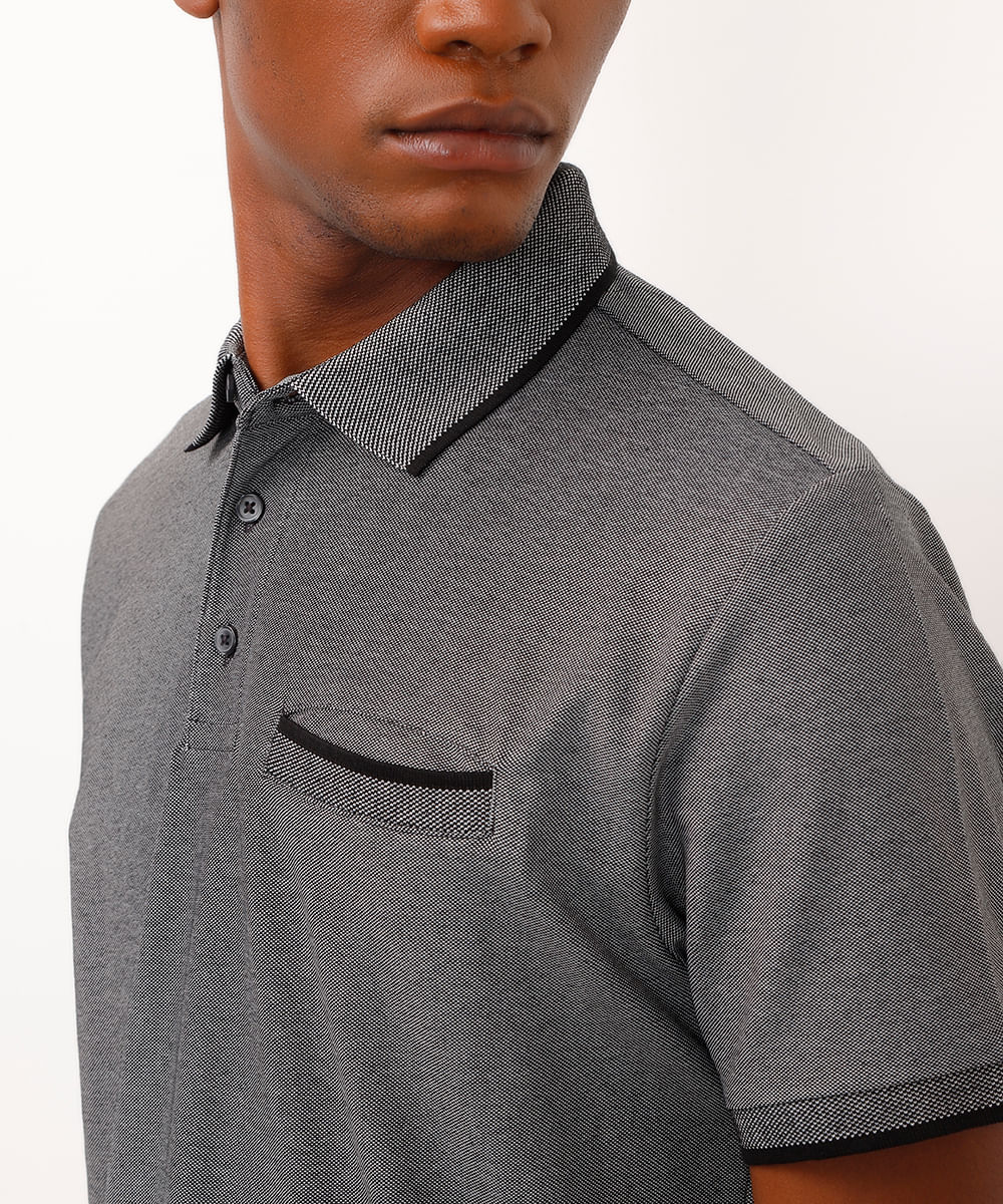 polo de algodão manga curta cinza