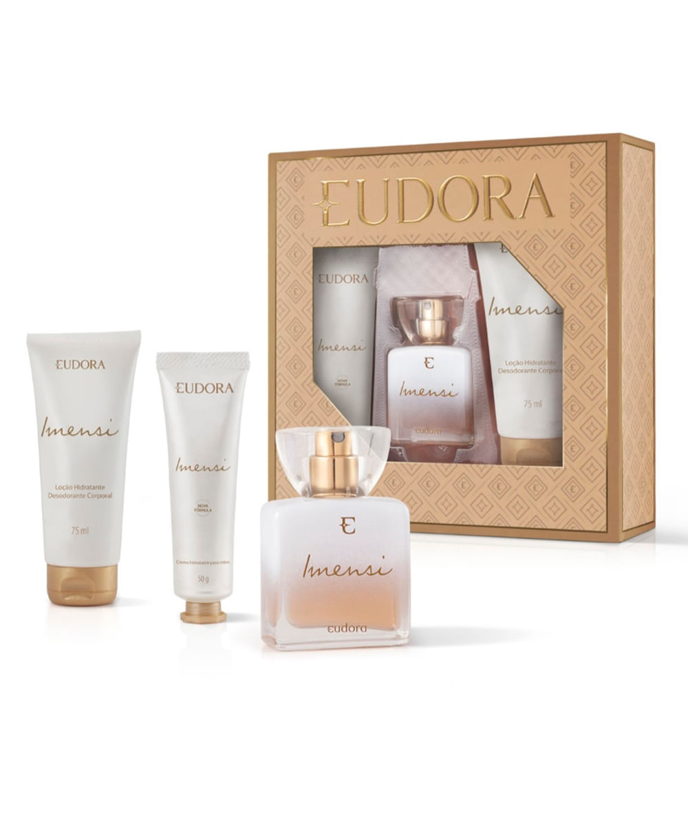 kit eudora imensi perfume 25ml loção hidratante corporal 75ml hidratante para mãos 50ml