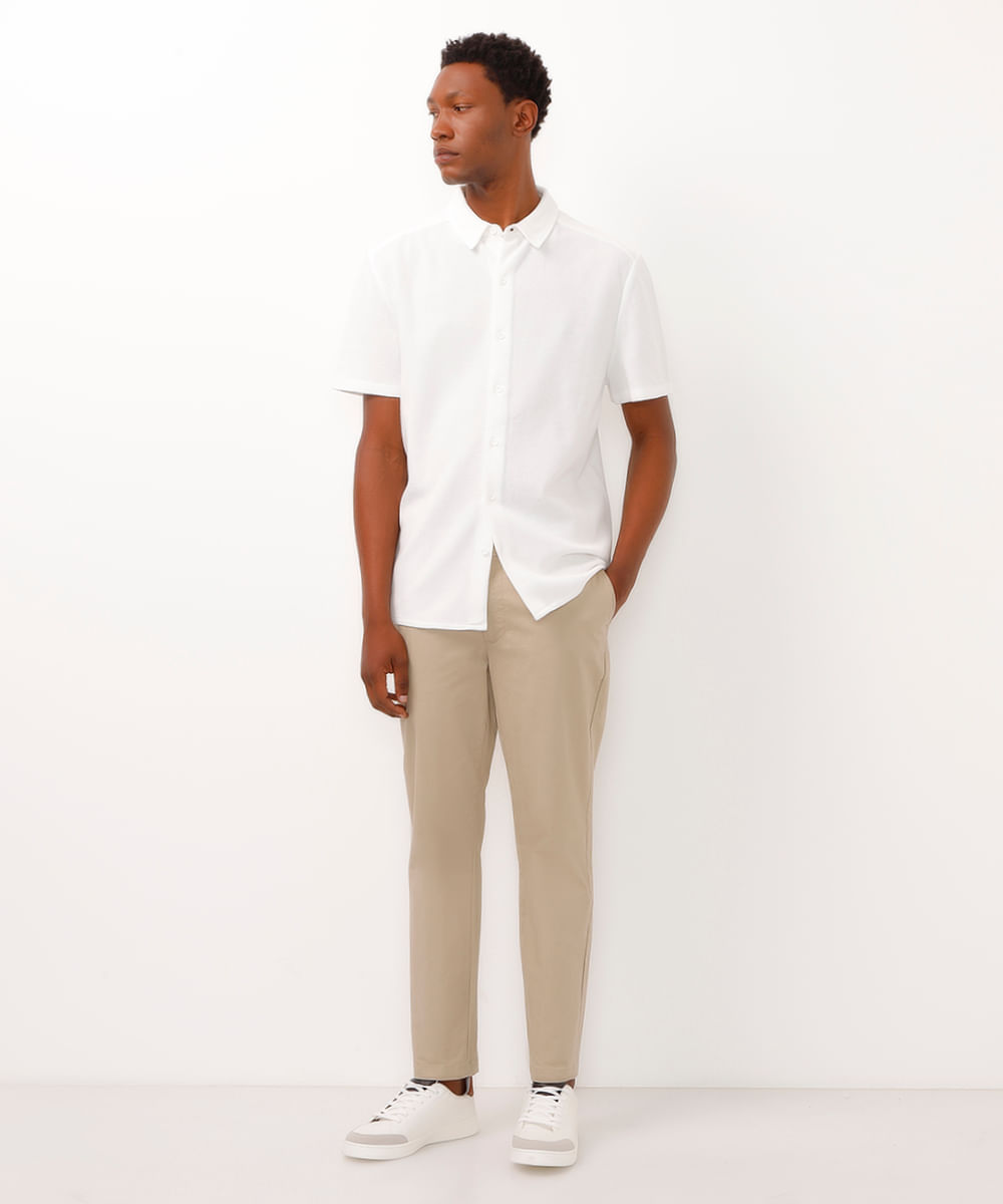 camisa comfort malha piquet off white