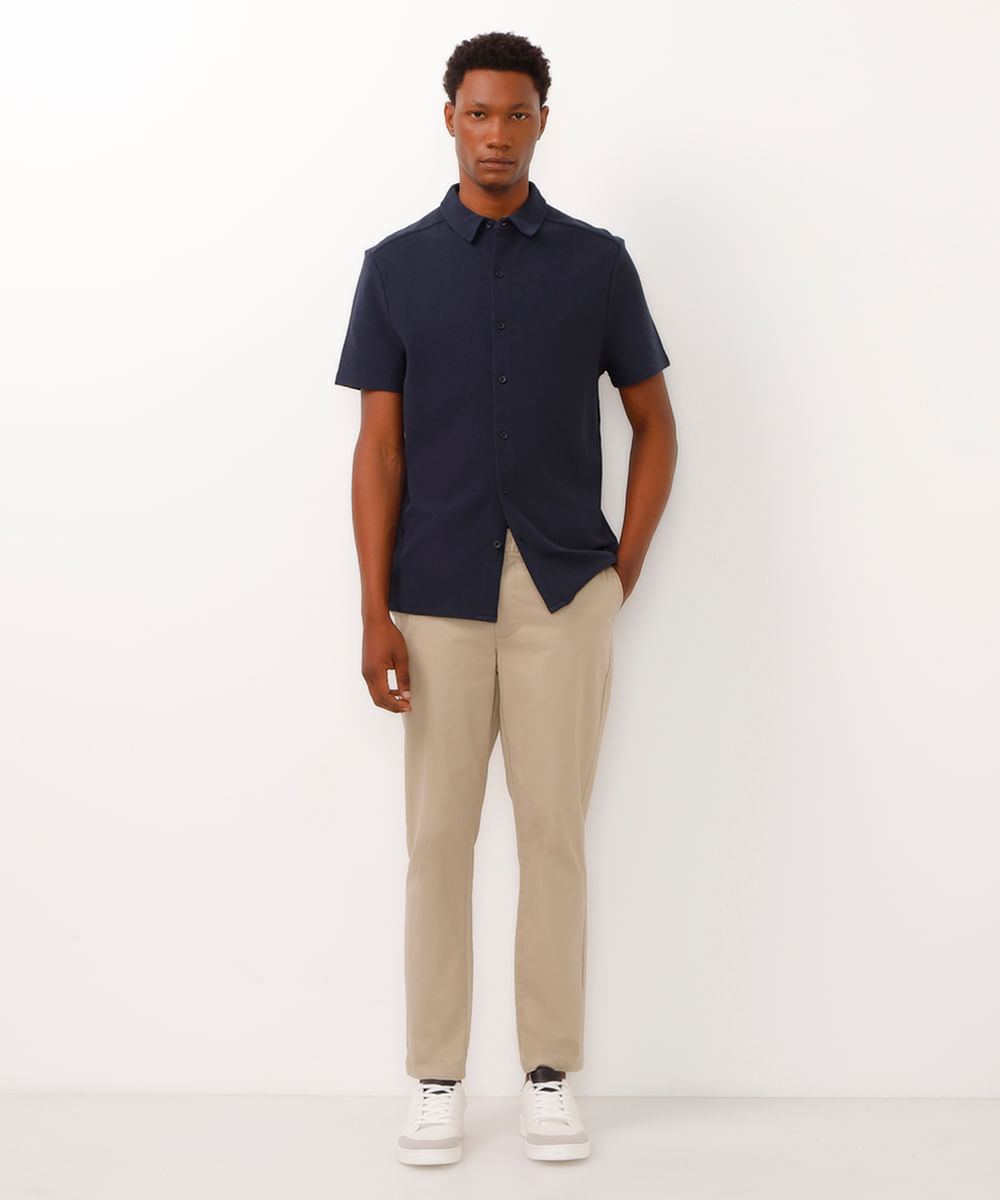 camisa comfort malha piquet azul marinho