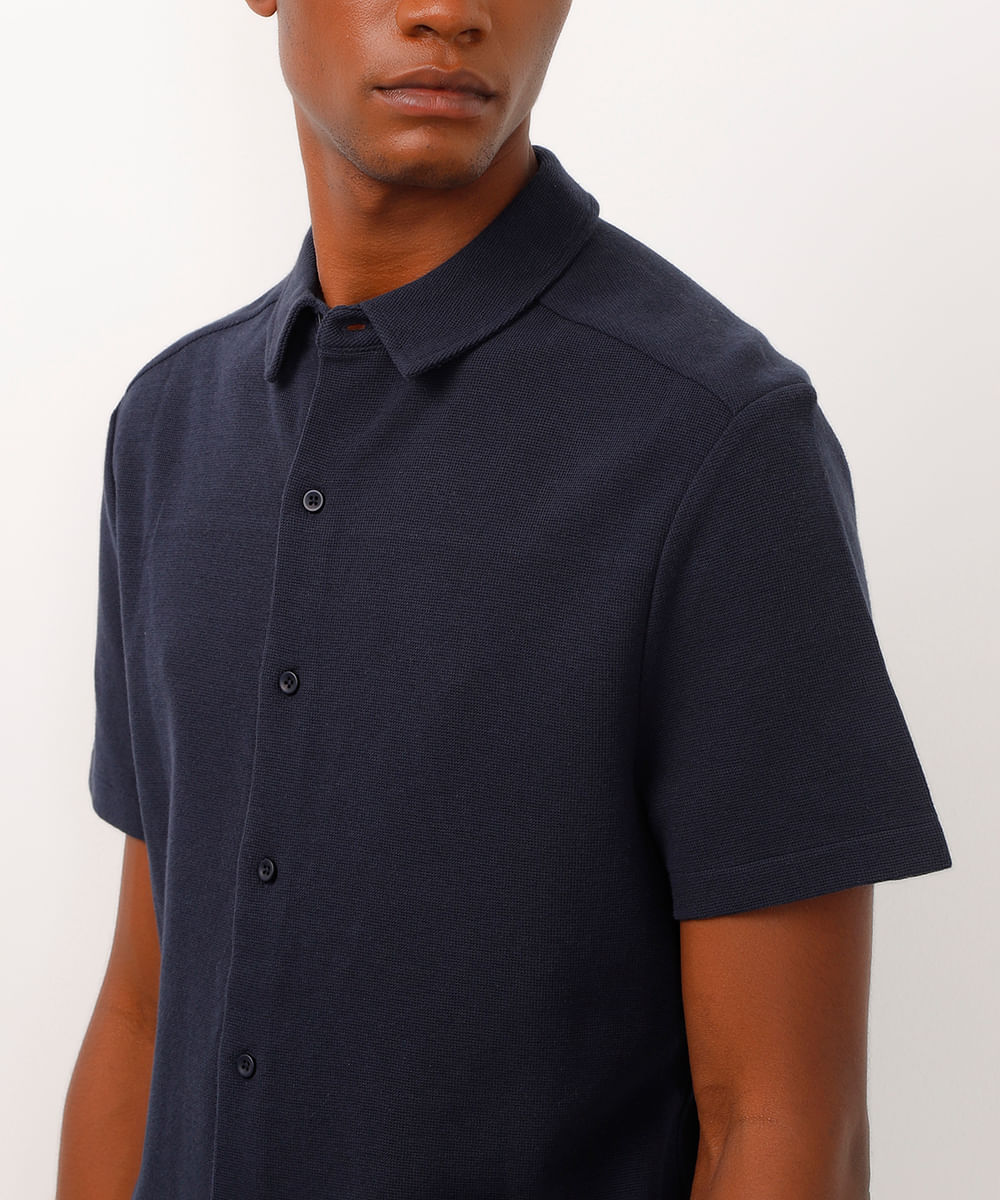 camisa comfort malha piquet azul marinho
