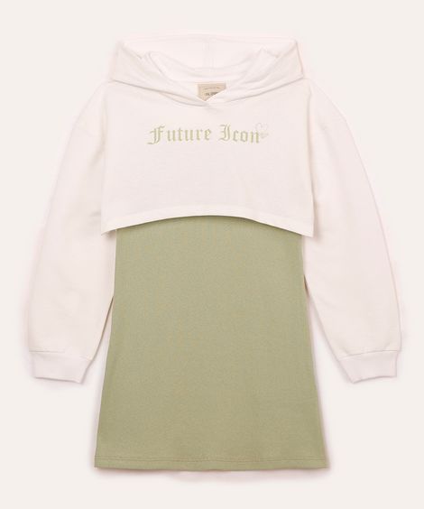 vestido de algodão com sobreposição infantil verde