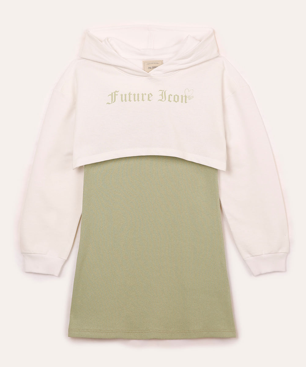 vestido de algodão com sobreposição infantil verde