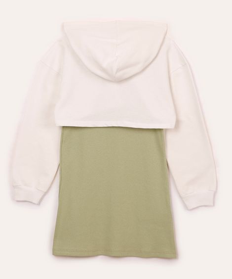 vestido de algodão com sobreposição infantil verde