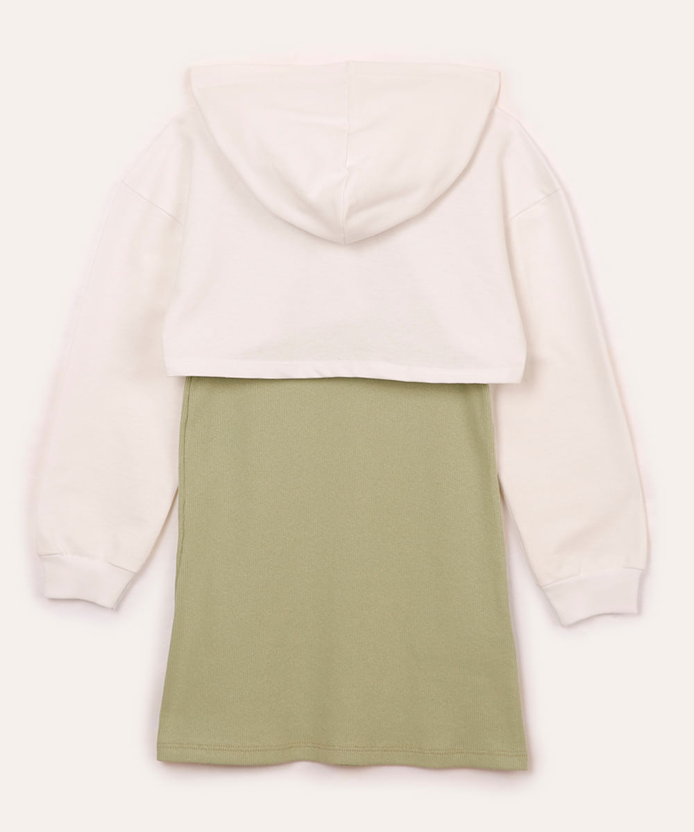 vestido de algodão com sobreposição infantil verde