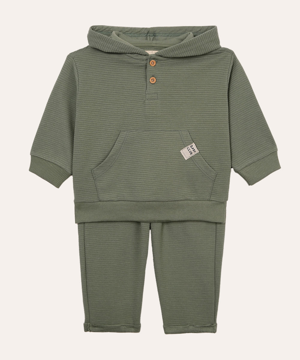 conjunto de moletom infantil canelado com capuz verde