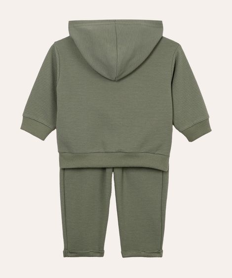 conjunto de moletom infantil canelado com capuz - verde escuro