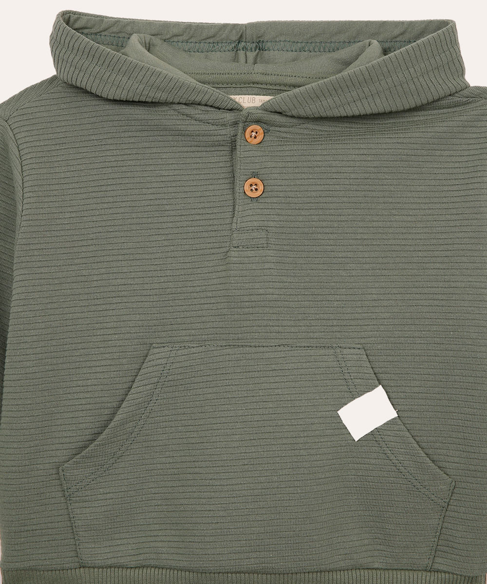 conjunto de moletom infantil canelado com capuz - verde escuro