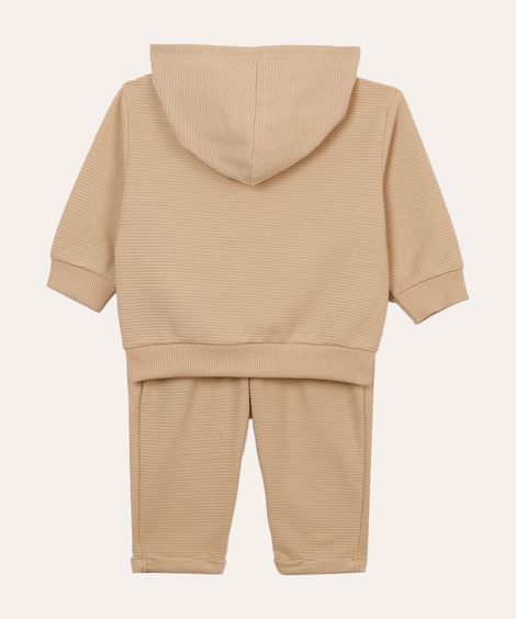 conjunto de moletom infantil canelado com capuz - areia