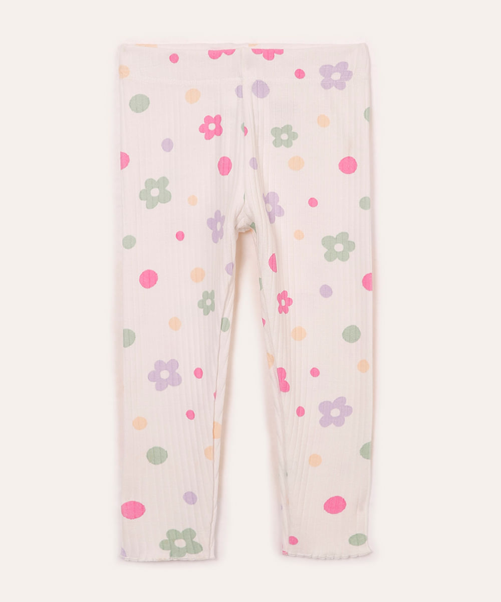 calça legging de algodão infantil floral off white