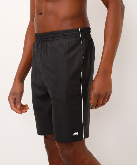 bermuda esportiva masculina reta com nervuras preta