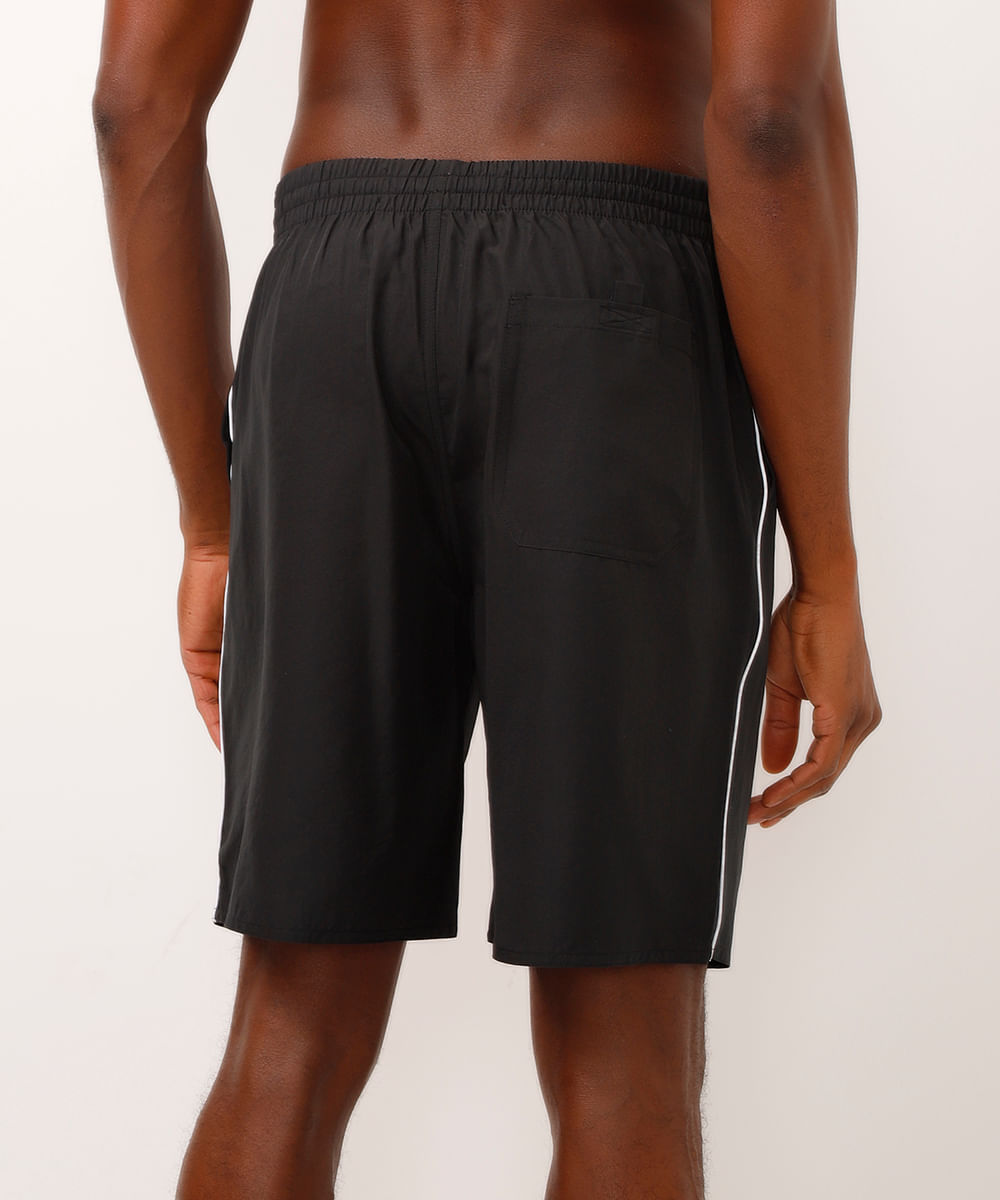 bermuda esportiva masculina reta com nervuras preta