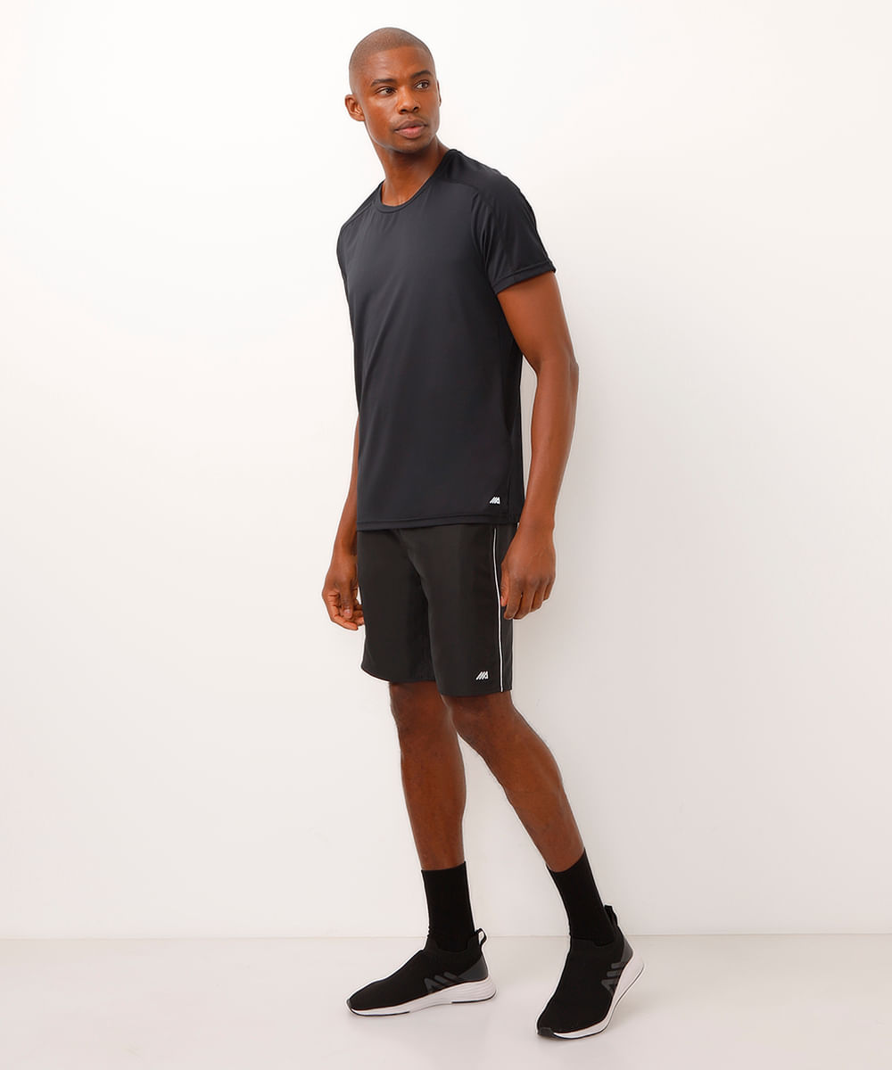 bermuda esportiva masculina reta com nervuras preta
