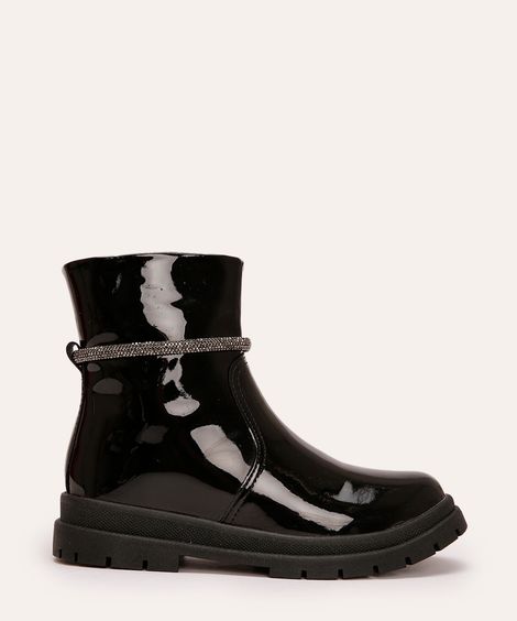 bota infantil cano curto com strass mini sua cia preta
