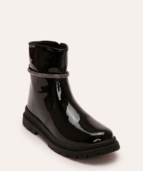 bota infantil cano curto com strass mini sua cia preta