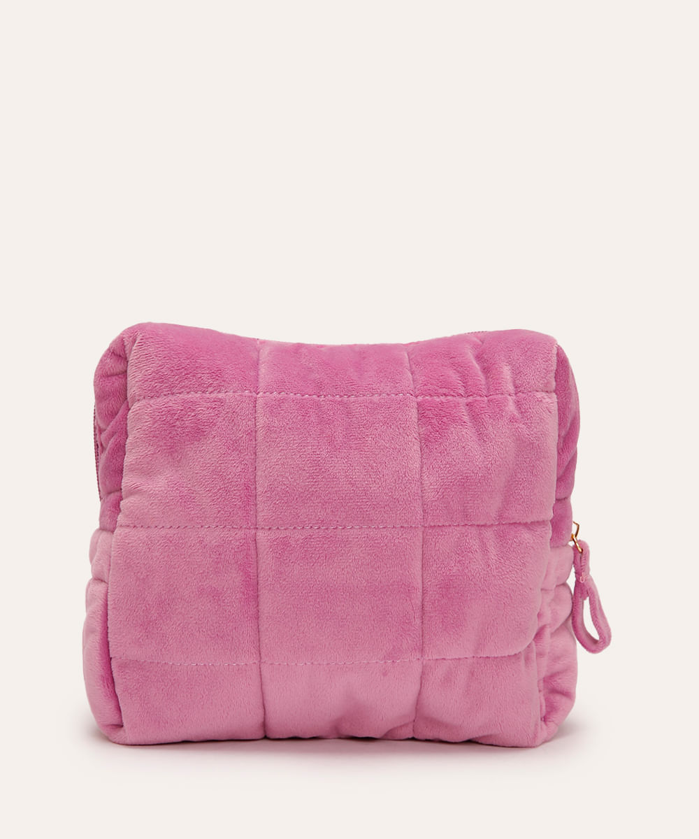 nécessaire tijolo de veludo matelassê rosa
