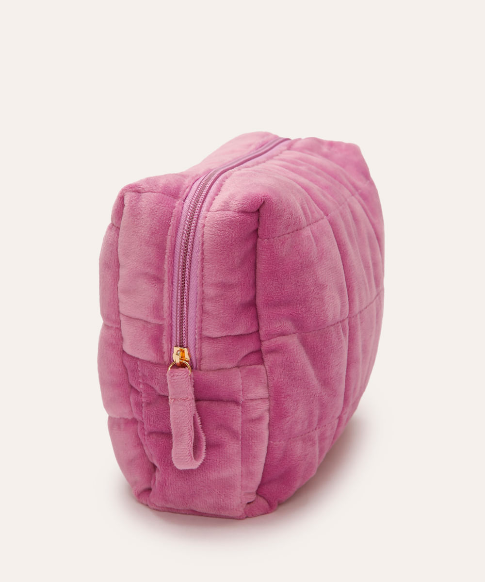 nécessaire tijolo de veludo matelassê rosa