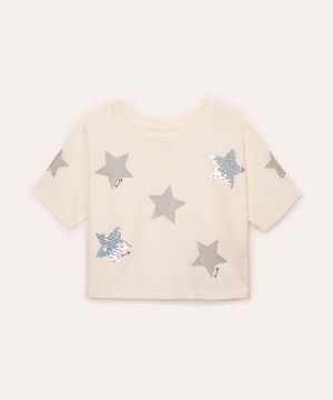 cropped de algodão infantil estrelas com paetê off white