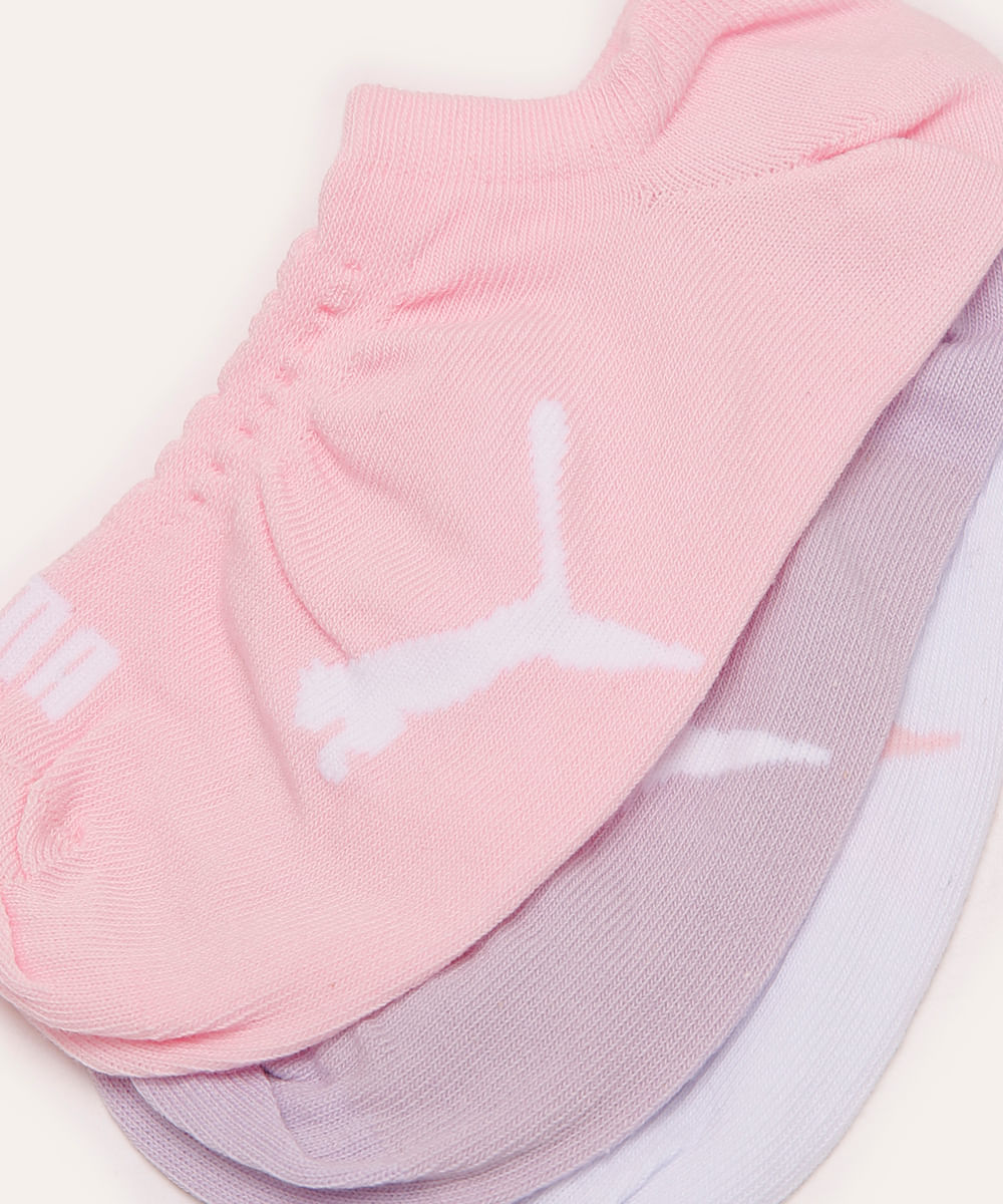 kit de 3 pares de meias sapatilha puma lilás