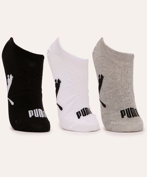 kit de 3 pares de meias sapatilha puma cinza