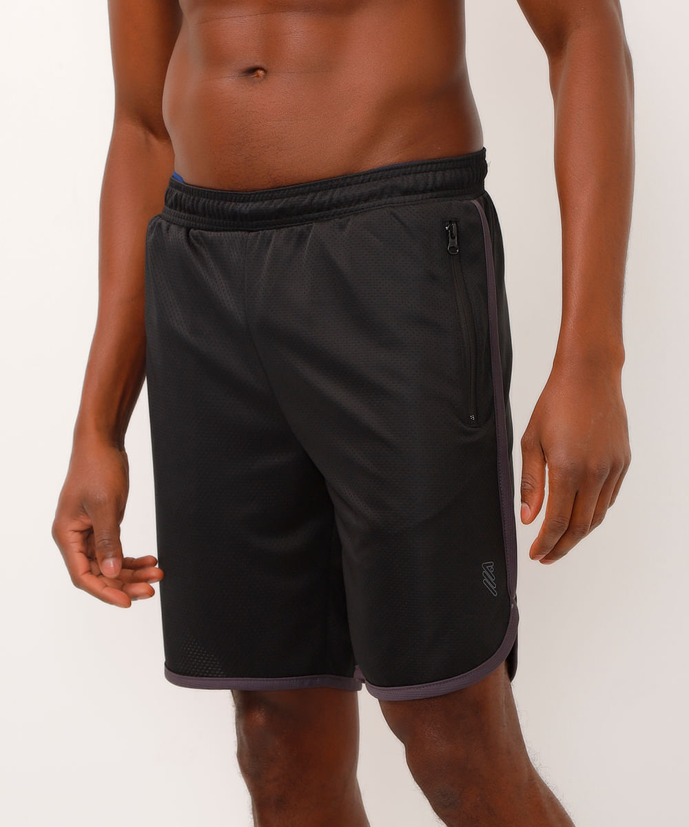 bermuda com bolsos e detalhe vivo esportiva preto