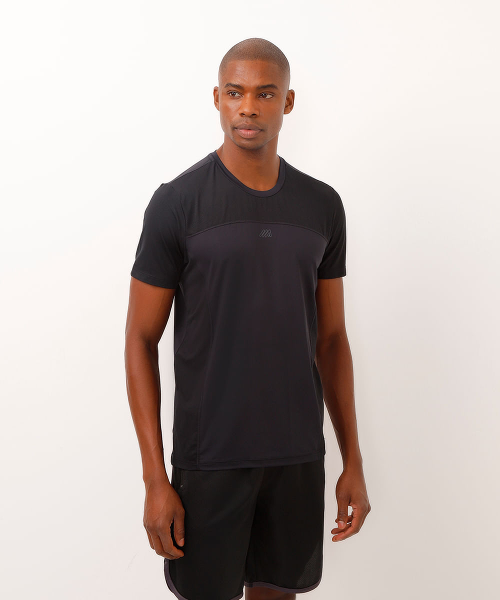 camiseta esportiva slim com recorte preto