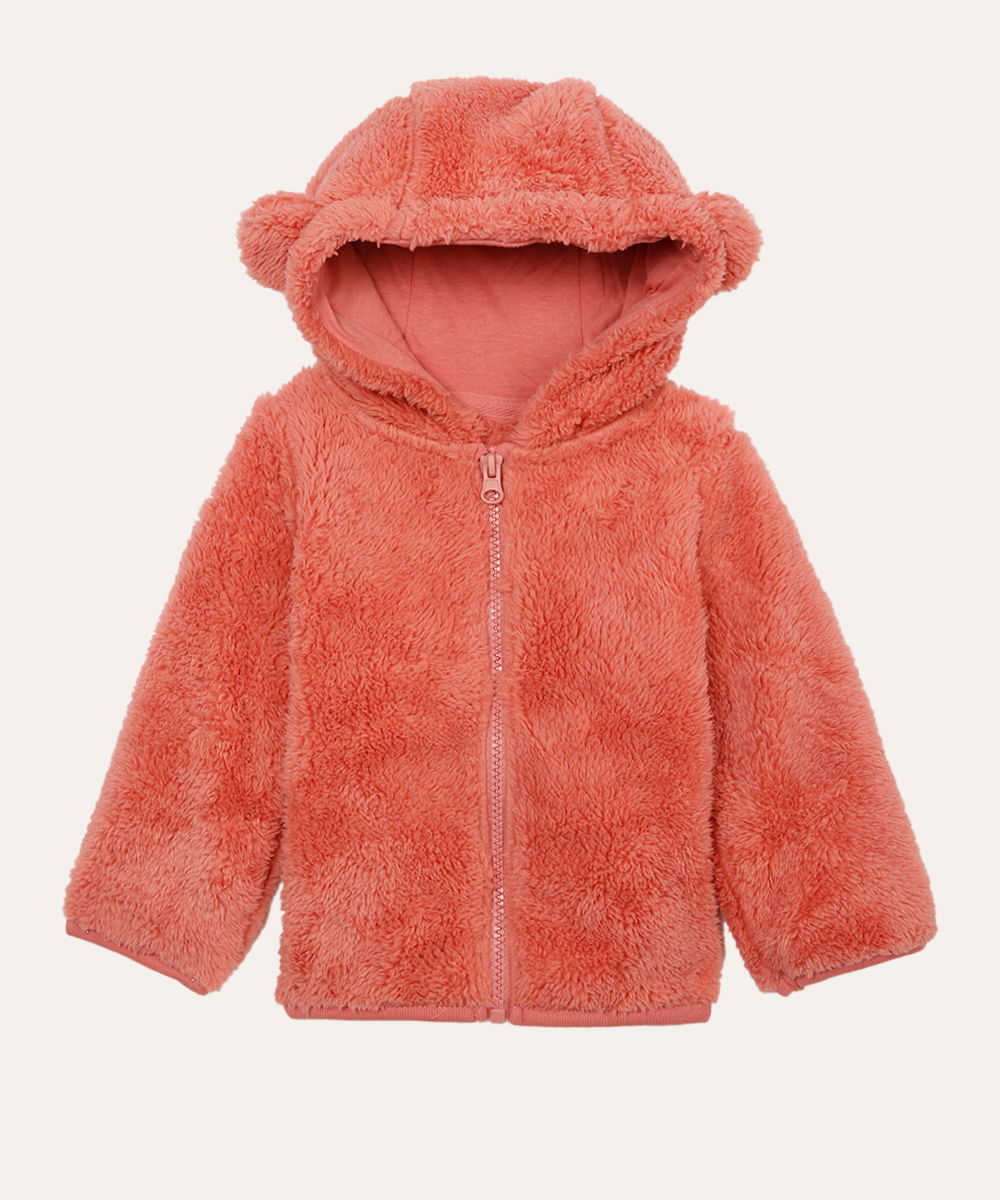 jaqueta de pelúcia infantil com capuz rosa