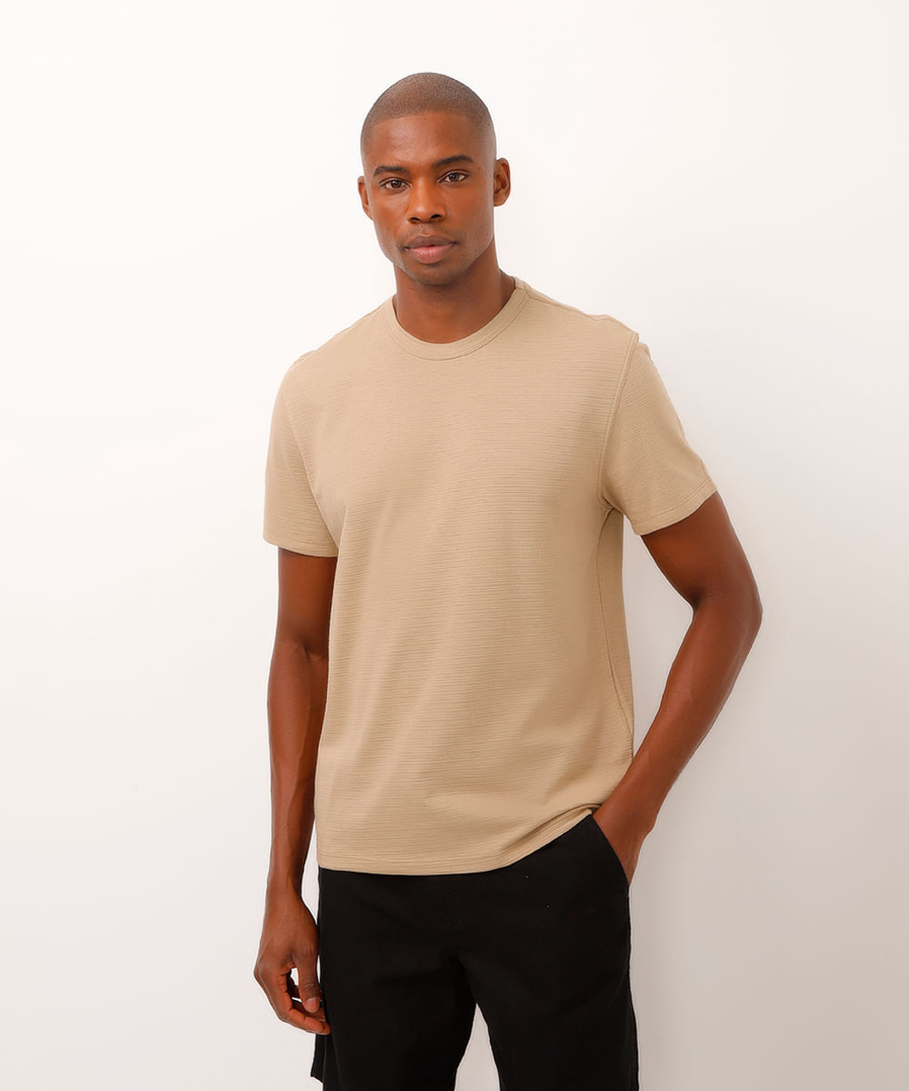 camiseta de algodão texturizada bege