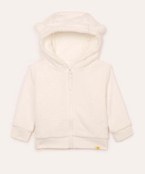 jaqueta de pelúcia com capuz infantil com brilho off white