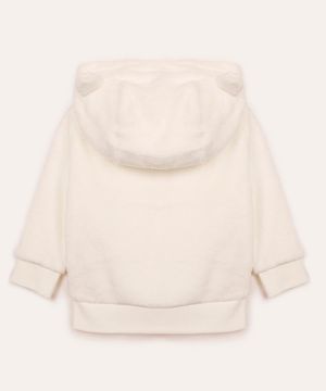 jaqueta de pelúcia com capuz infantil com brilho off white