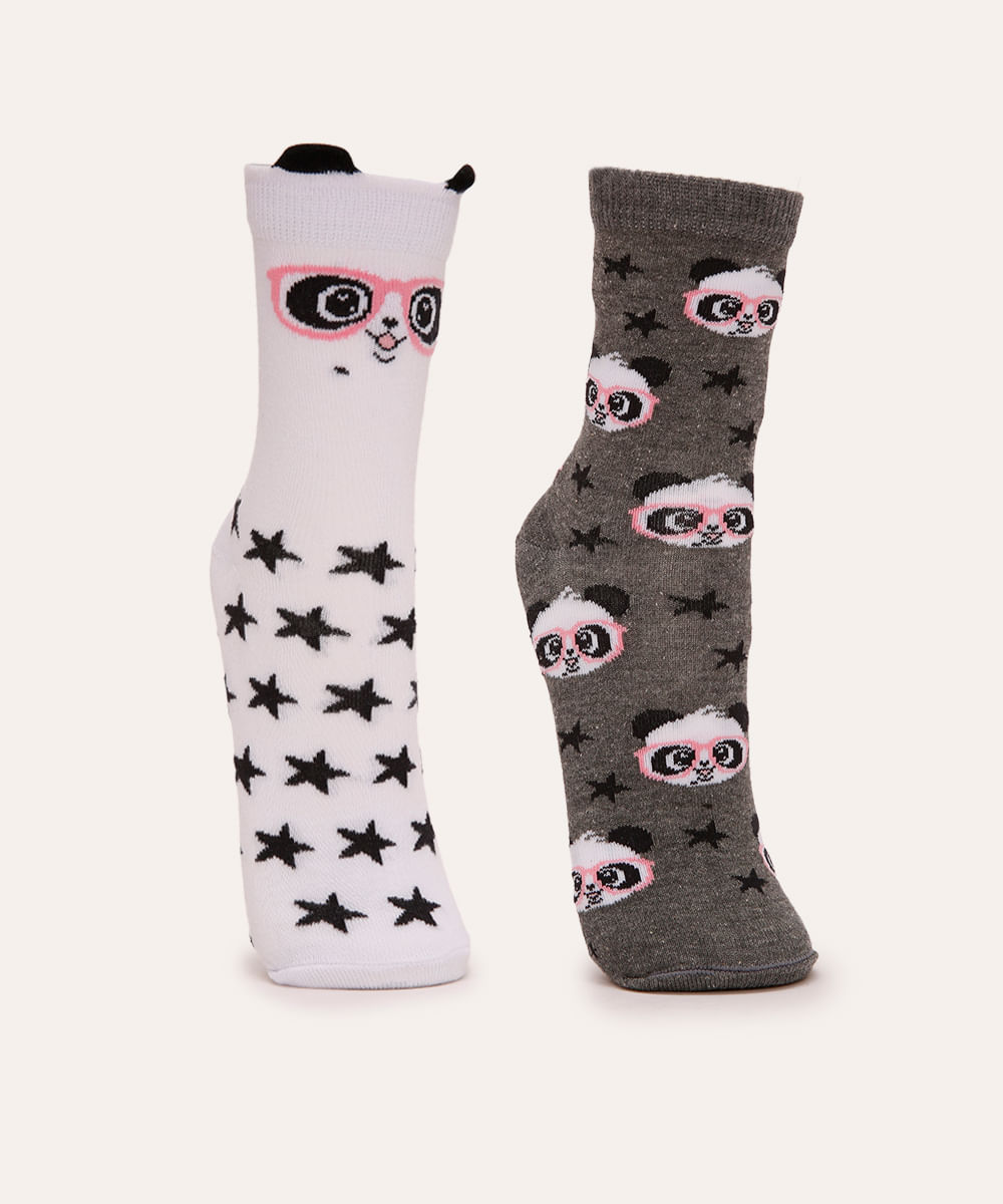 kit de 2 pares infantil de meias luluca colorido
