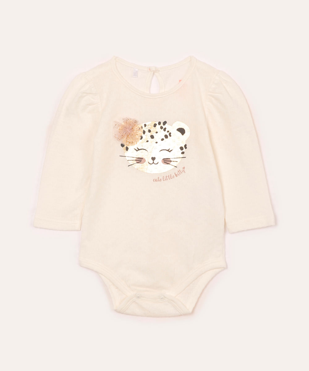 body de algodão infantil onça e flor off white