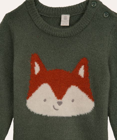 suéter de tricot infantil manga longa raposa verde