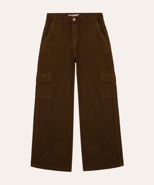 calça wide leg cargo de sarja juvenil verde