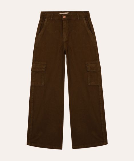 calça wide leg cargo de sarja juvenil verde
