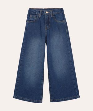 calça jeans wide leg infantil com bolsos azul