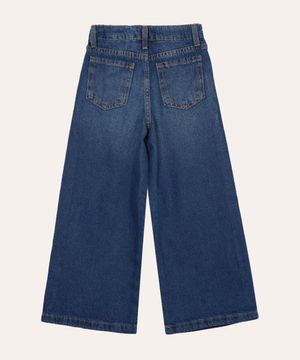 calça jeans wide leg infantil com bolsos azul