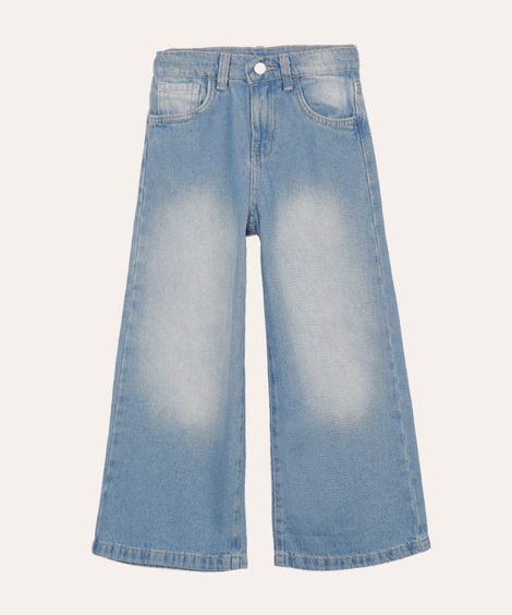 calça wide leg jeans infantil com bolsos azul
