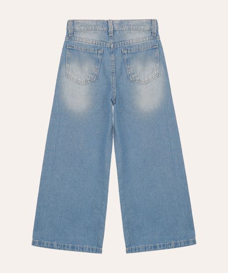 calça wide leg jeans infantil com bolsos azul