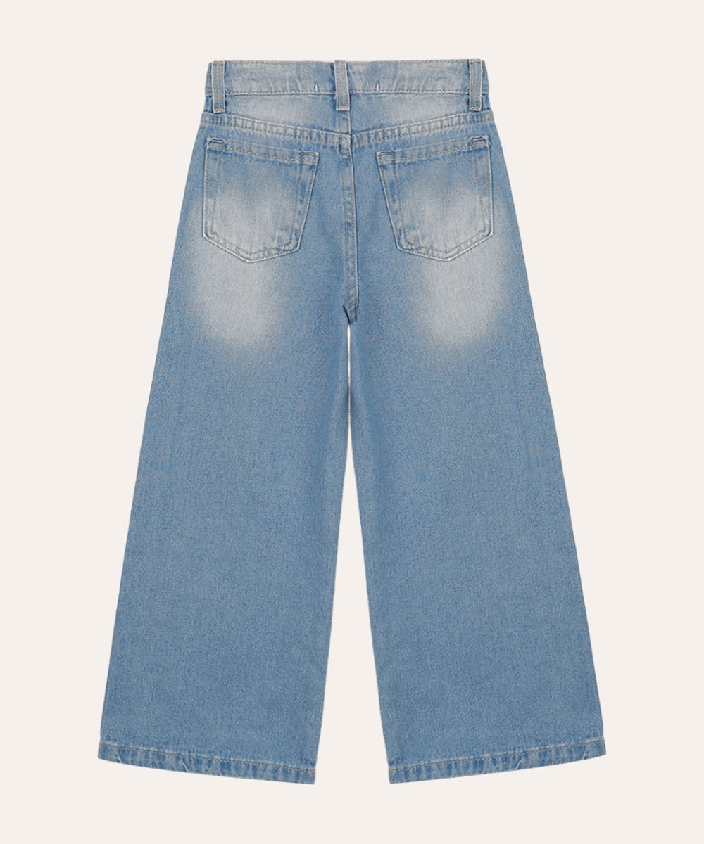 calça wide leg jeans infantil com bolsos azul