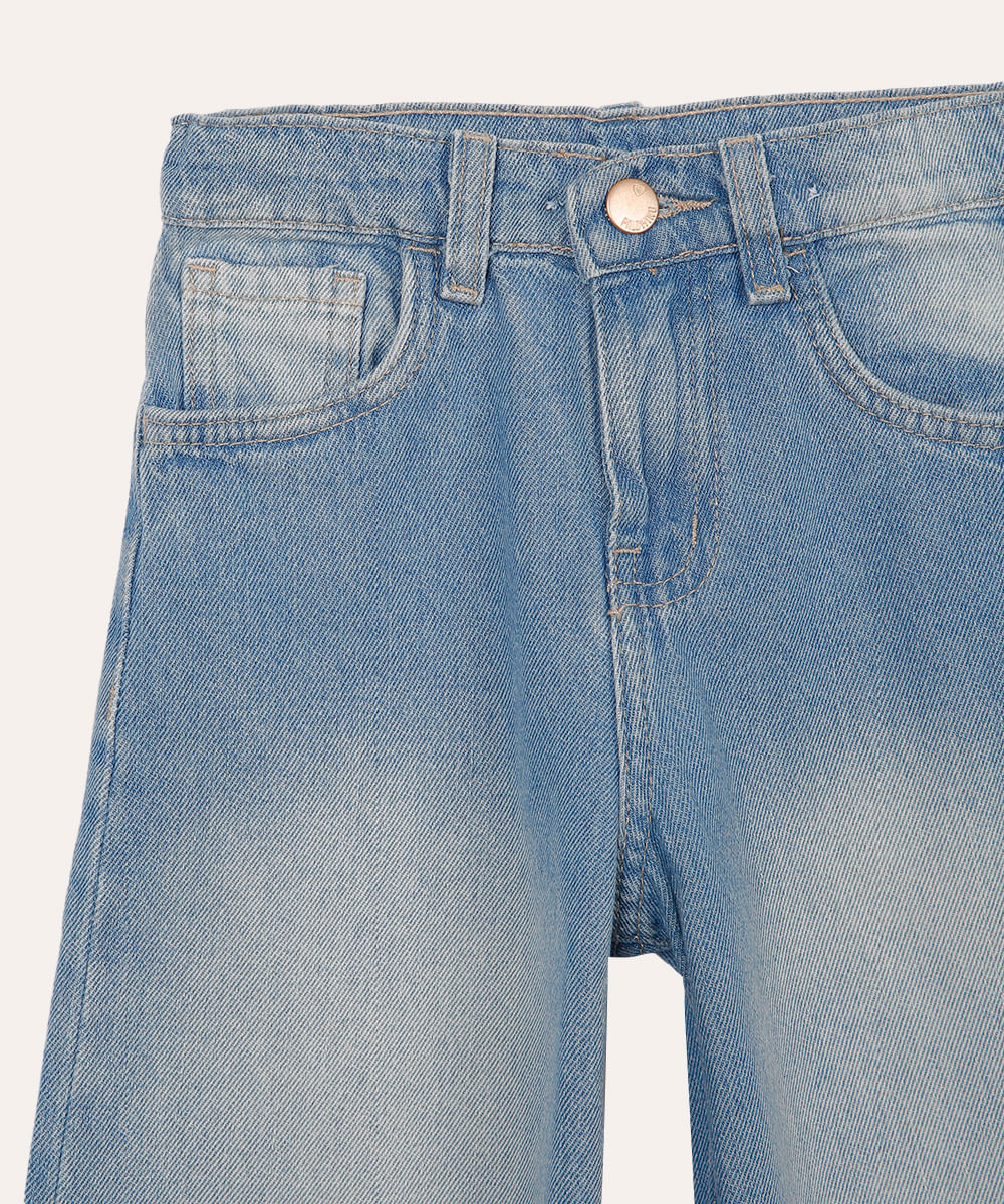 calça wide leg jeans infantil com bolsos azul