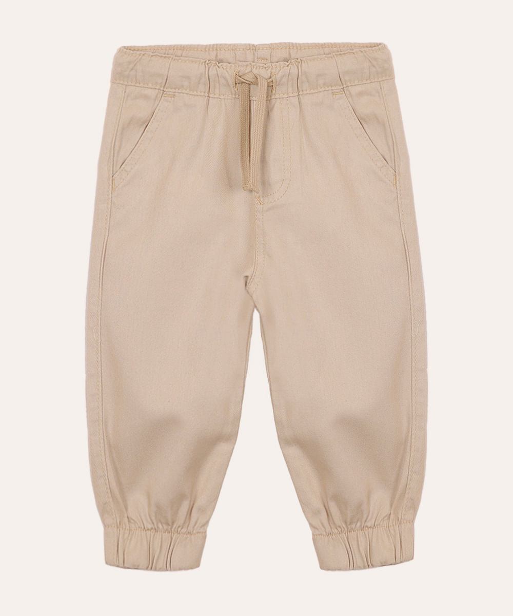 calça jogger de sarja infantil bege