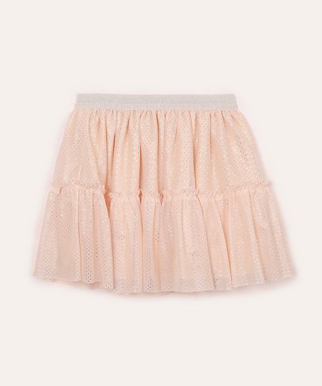 saia de tule infantil poá metalizado bege