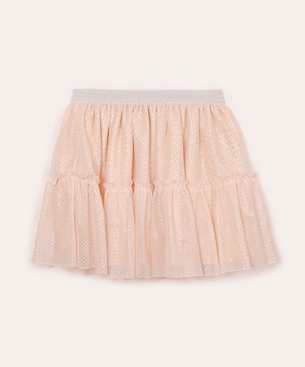 saia de tule infantil poá metalizado bege