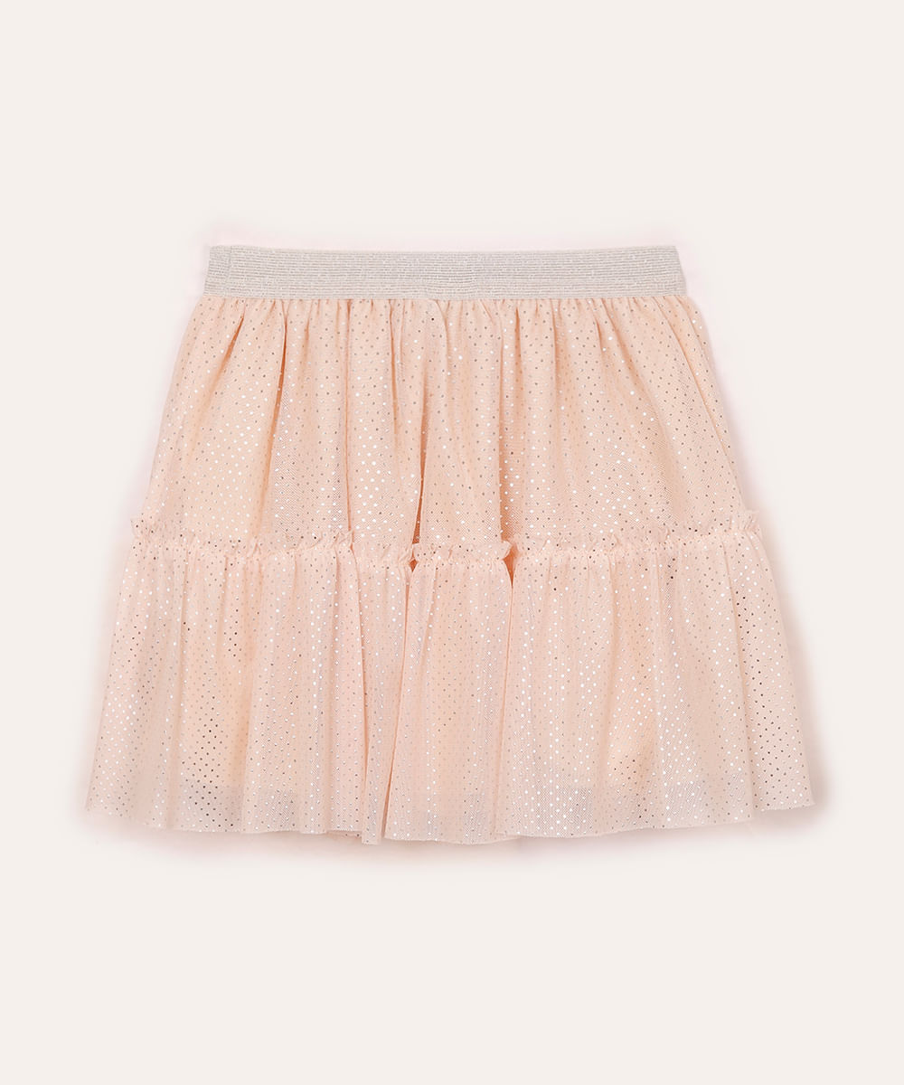saia de tule infantil poá metalizado bege