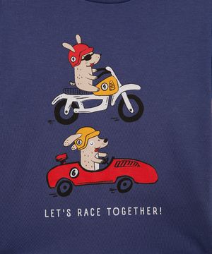 camiseta de algodão infantil cachorros com motos azul