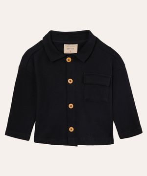 camisa de algodão infantil com bolsos azul marinho