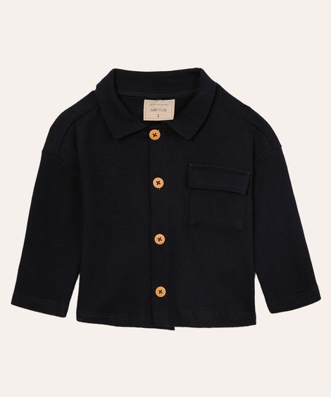 camisa de algodão infantil com bolsos azul marinho