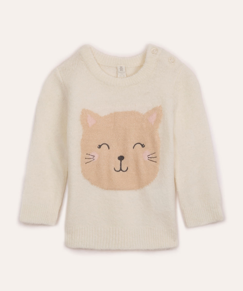suéter de tricot infantil manga longa raposa off white