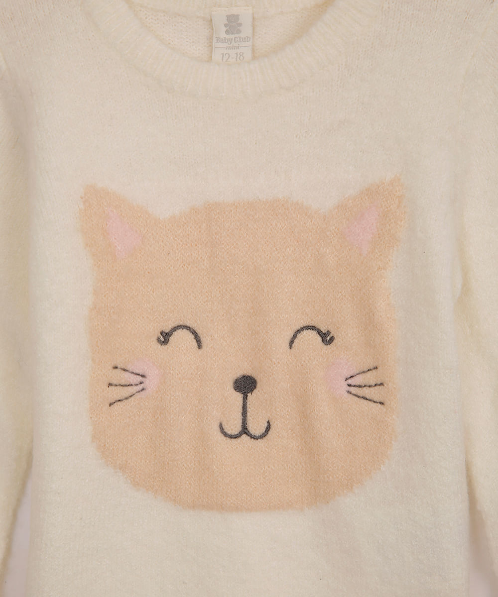 suéter de tricot infantil manga longa raposa off white